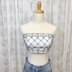 Tobi Beaded‎ Tube Top Festival Strapless Top Womens S Silver Accents Preppy Glam